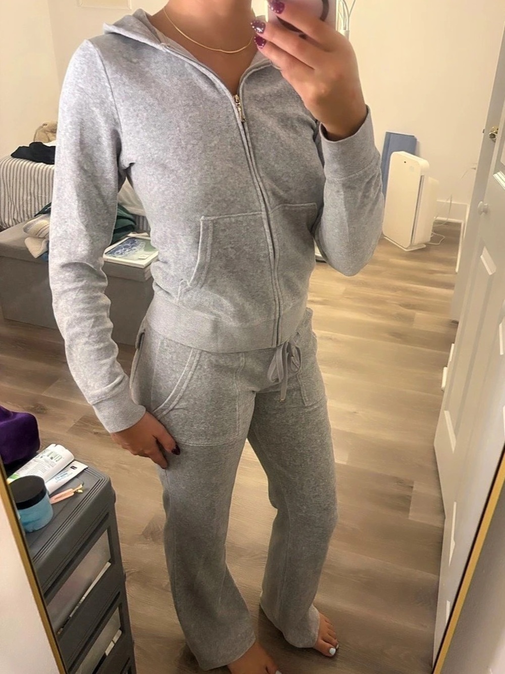 Juicy Couture Velour Tracksuit Set Gray Medium Top Small Bottoms